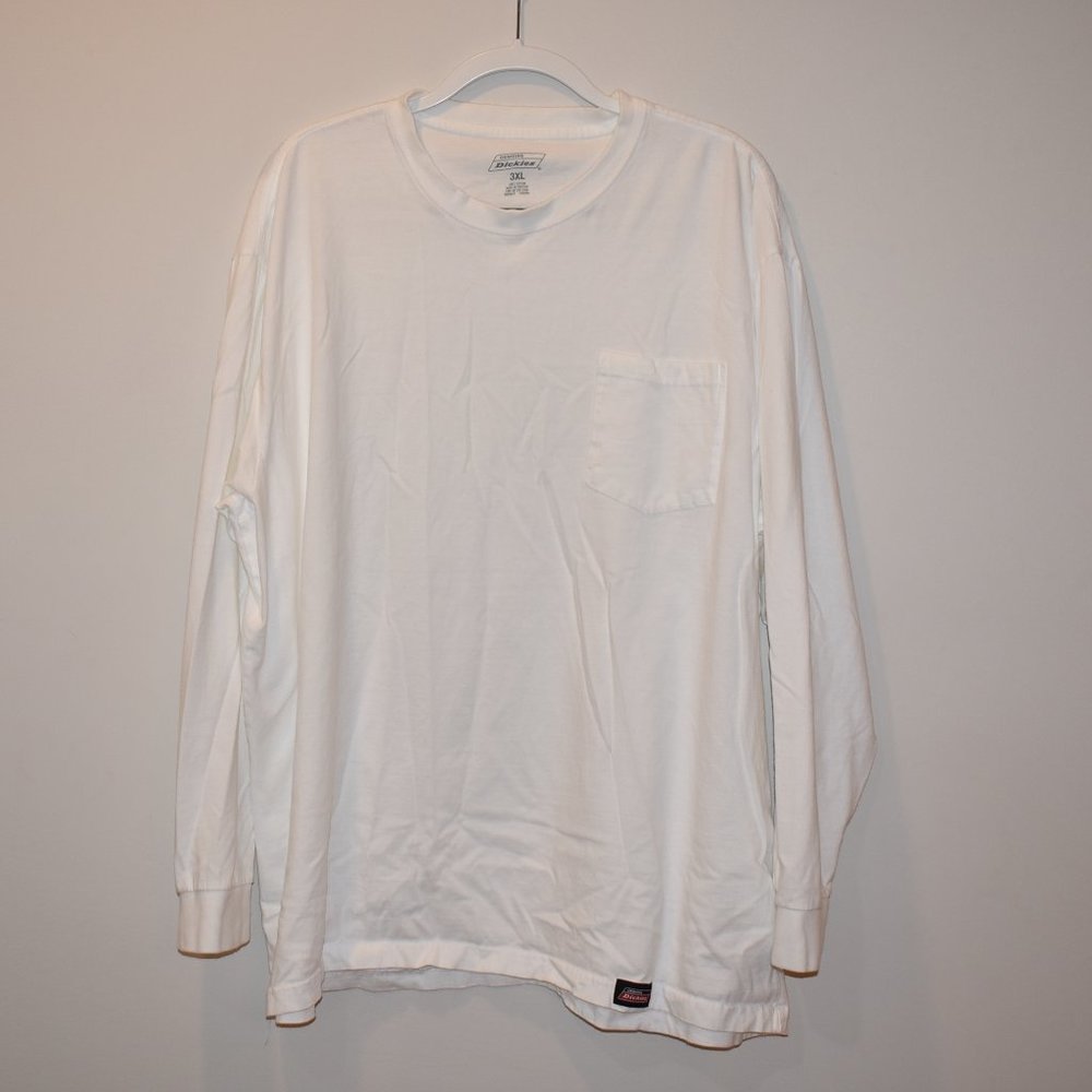 Genuine Dickies Men's White Long Sleeve Crew Neck Pocket T-Shirt Work Wear 3XL
